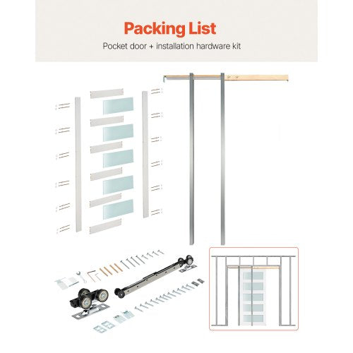 Skjutdörr i fickformat, 765 x 2035 mm, 5-liters enkel skjutdörr i frostat glas med beslag, robusta fickdörrar i massivt trä och MDF med vattentät yta för sovrum, kök, arbetsrum |  EU