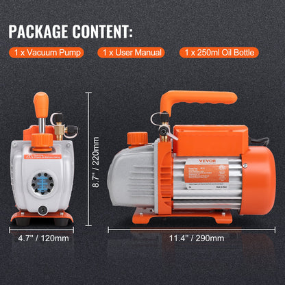 1/5 HP Single Stage Vacuum Pump, 3.5 CFM, 220-240V AC Air Conditioning Vacuum Pump, 1/4" SAE Male 1/2" ACME Male Inlet, for HVAC Repair, Refrigeration Maintenance, Resin Degassing