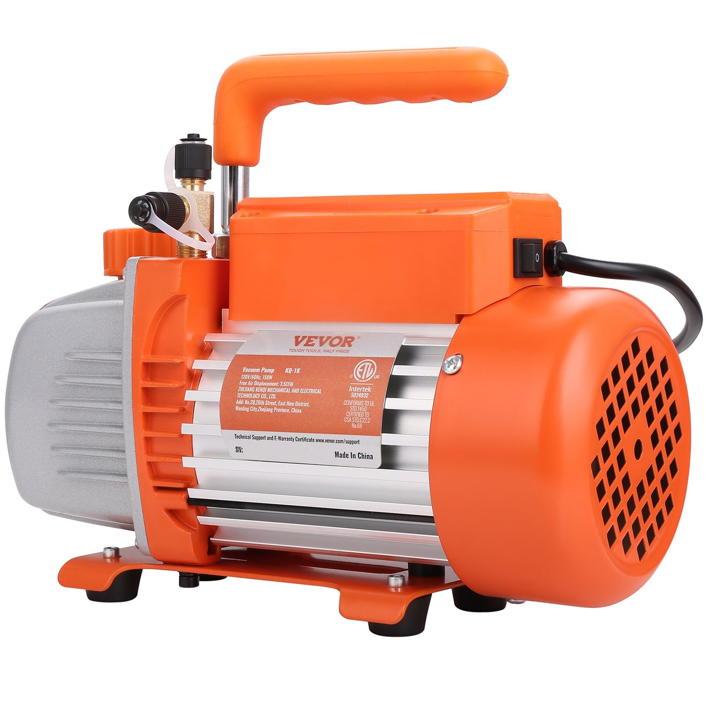 1/5 HP Single Stage Vacuum Pump, 3.5 CFM, 220-240V AC Air Conditioning Vacuum Pump, 1/4" SAE Male 1/2" ACME Male Inlet, for HVAC Repair, Refrigeration Maintenance, Resin Degassing
