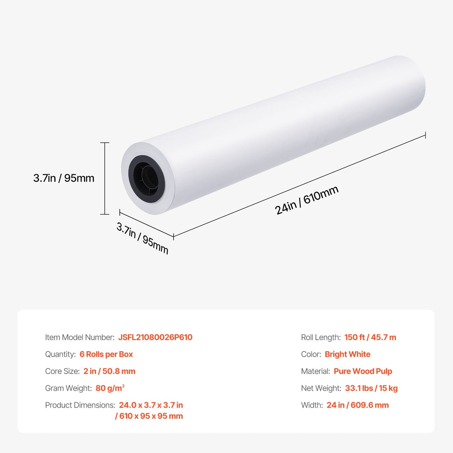 Bredformat pappersplotterpapper 6 rullar 24 tum x 150 fot CAD Bond-rullar