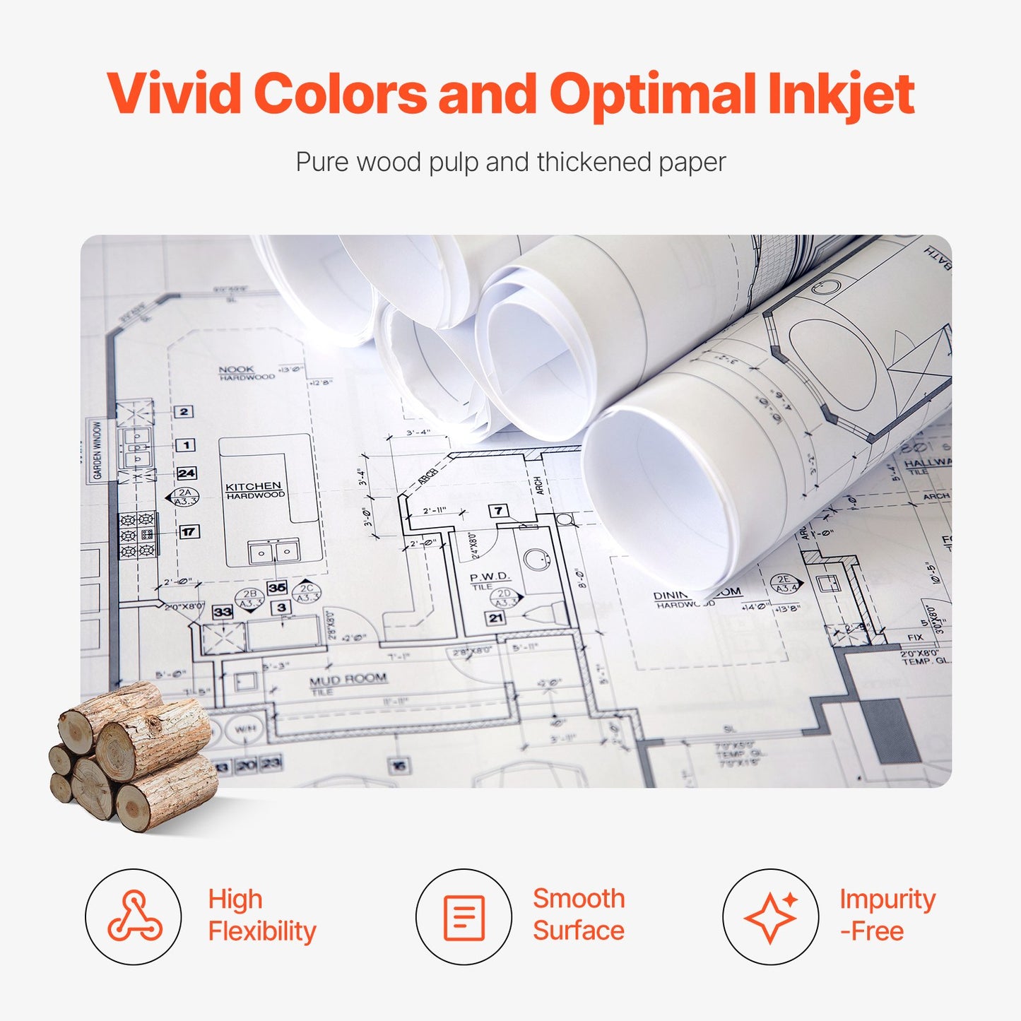Bredformat pappersplotterpapper 2 rullar 24 tum x 500 ft CAD Bond-rullar