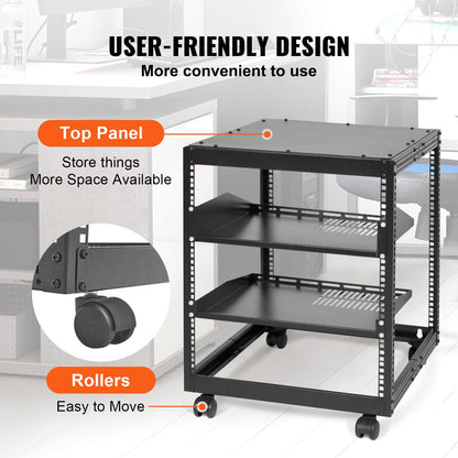 12U Open Frame Server Rack, 15''-40'' einstellbare Tiefe, freistehend oder zur Wandmontage Netzwerk-Server-Rack, 4-Pfosten-AV-Rack mit Rädern, hält alle Ihre Netzwerk-IT-Geräte AV-Ausrüstung Router Modem