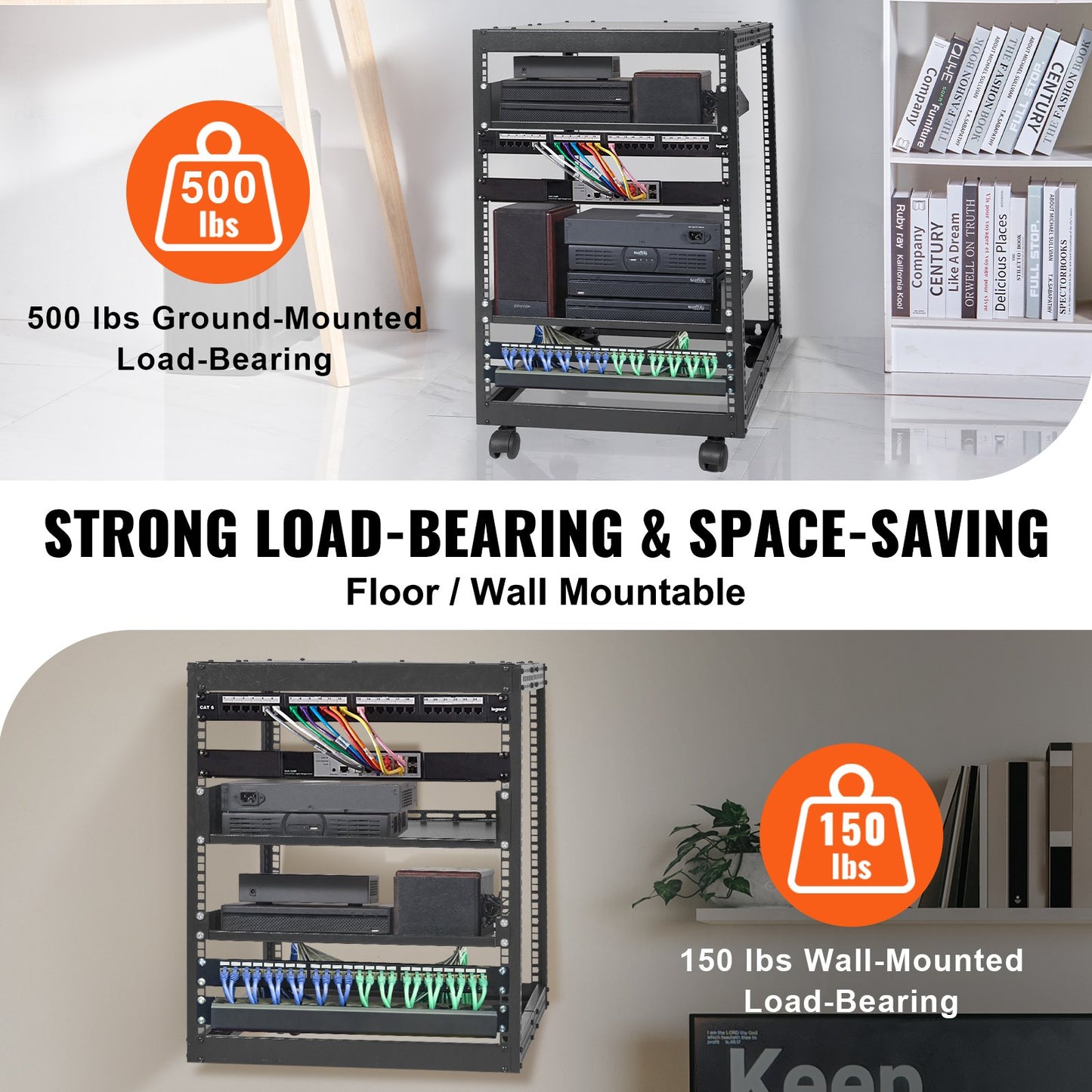 15U Open Frame Server Rack, 15''-40'' Justerbart djup, fristående eller väggmonterad nätverksserverrack, AV-rack med 4 stolpar med hjul, rymmer all din nätverks-IT-utrustning AV Gear Router Modem