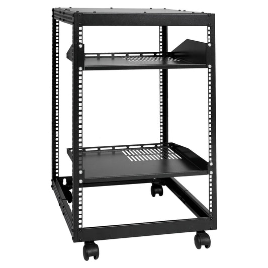 15U Open Frame Server Rack, 15''-40'' einstellbare Tiefe, freistehend oder zur Wandmontage, 4-Pfosten-AV-Rack mit Rädern, fasst alle Ihre Netzwerk-IT-Geräte, AV-Geräte, Router und Modem