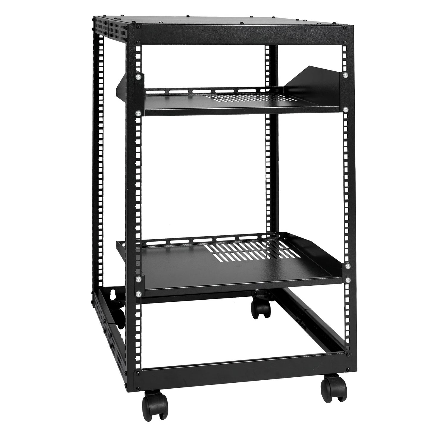 15U Open Frame Server Rack, 15''-40'' Justerbart djup, fristående eller väggmonterad nätverksserverrack, AV-rack med 4 stolpar med hjul, rymmer all din nätverks-IT-utrustning AV Gear Router Modem