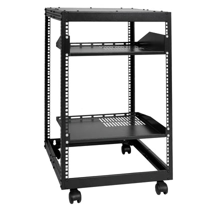 15U Open Frame Server Rack, 15''-40'' Justerbart djup, fristående eller väggmonterad nätverksserverrack, AV-rack med 4 stolpar med hjul, rymmer all din nätverks-IT-utrustning AV Gear Router Modem