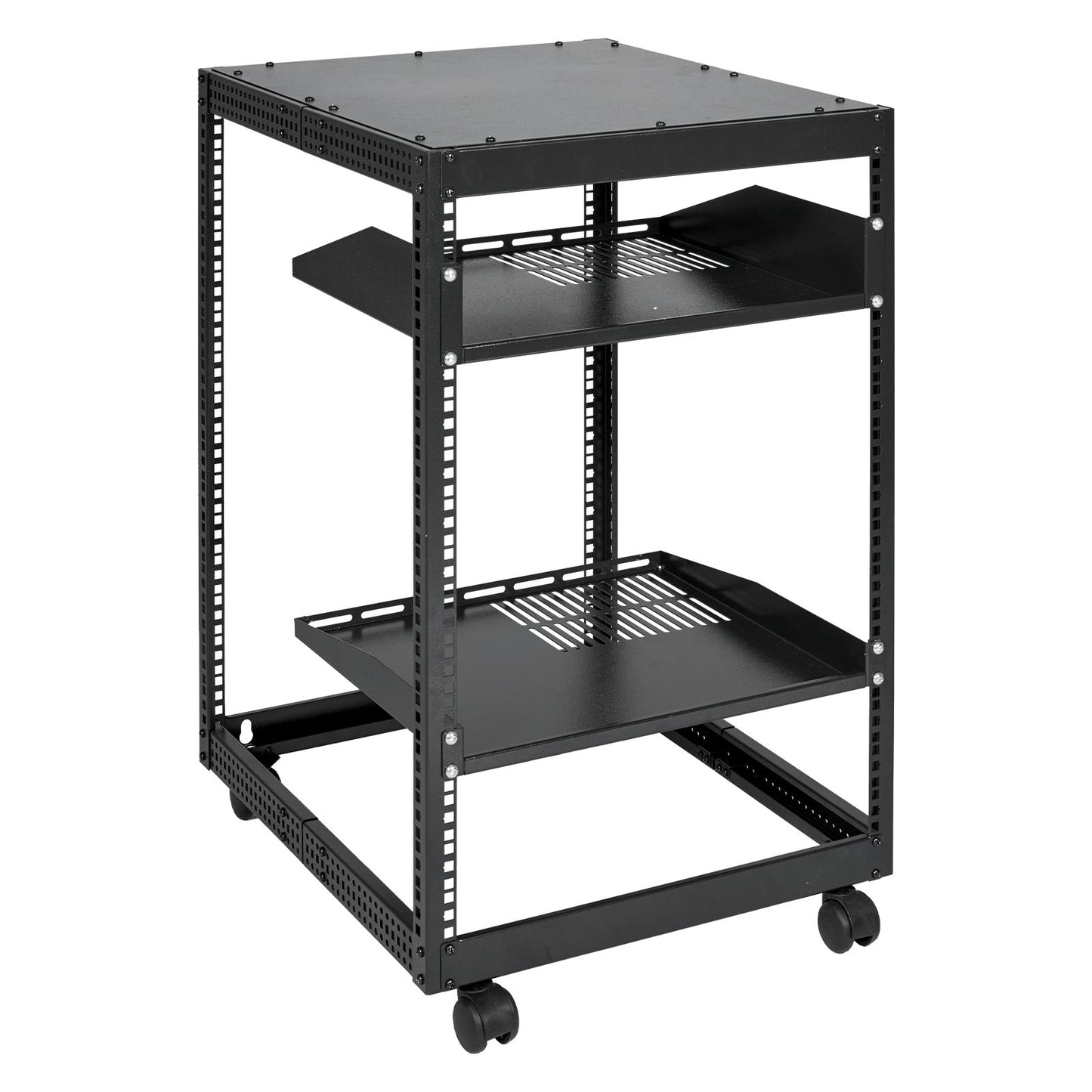 15U Open Frame Server Rack, 15''-40'' Justerbart djup, fristående eller väggmonterad nätverksserverrack, AV-rack med 4 stolpar med hjul, rymmer all din nätverks-IT-utrustning AV Gear Router Modem