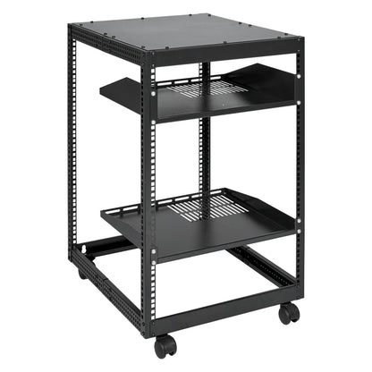 15U Open Frame Server Rack, 15''-40'' Justerbart djup, fristående eller väggmonterad nätverksserverrack, AV-rack med 4 stolpar med hjul, rymmer all din nätverks-IT-utrustning AV Gear Router Modem