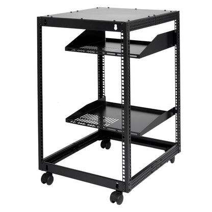 15U Open Frame Server Rack, 15''-40'' Justerbart djup, fristående eller väggmonterad nätverksserverrack, AV-rack med 4 stolpar med hjul, rymmer all din nätverks-IT-utrustning AV Gear Router Modem