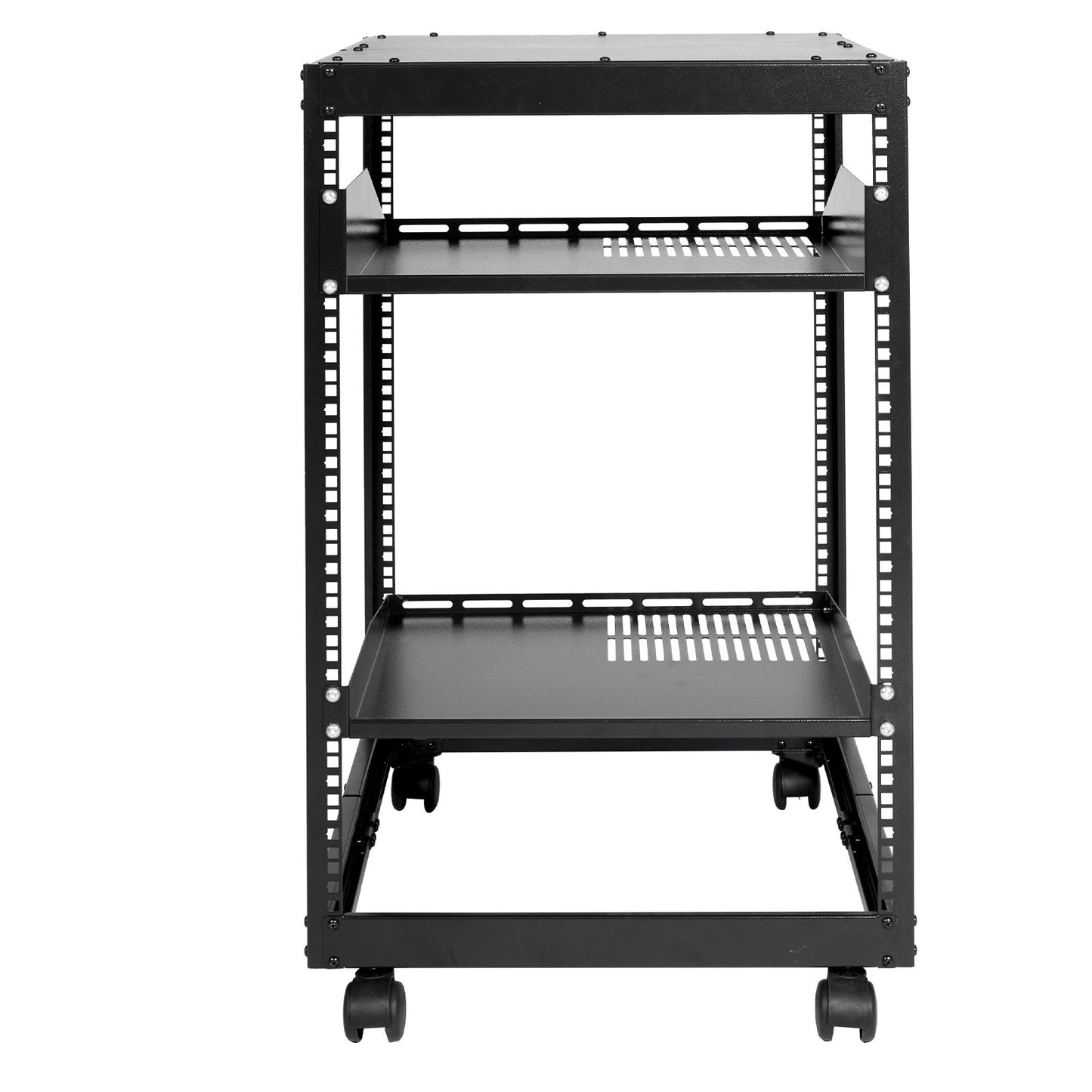 15U Open Frame Server Rack, 15''-40'' Justerbart djup, fristående eller väggmonterad nätverksserverrack, AV-rack med 4 stolpar med hjul, rymmer all din nätverks-IT-utrustning AV Gear Router Modem