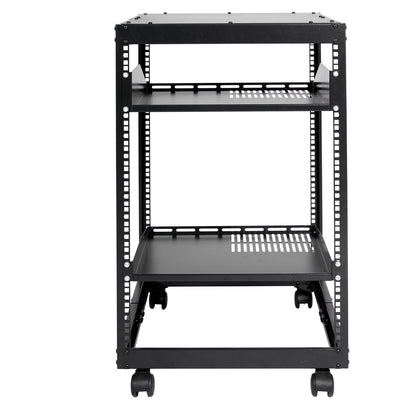 15U Open Frame Server Rack, 15''-40'' Justerbart djup, fristående eller väggmonterad nätverksserverrack, AV-rack med 4 stolpar med hjul, rymmer all din nätverks-IT-utrustning AV Gear Router Modem