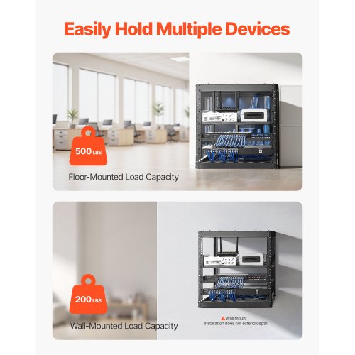 10U nätverksrack med öppet ramverk, 585 mm djup, väggmonterat eller golvstående serverrack, kraftigt 4-pelare, med ventilerade hyllor och monteringsdetaljer, rymmer all din nätverks-IT-utrustning och AV-utrustning |  EU
