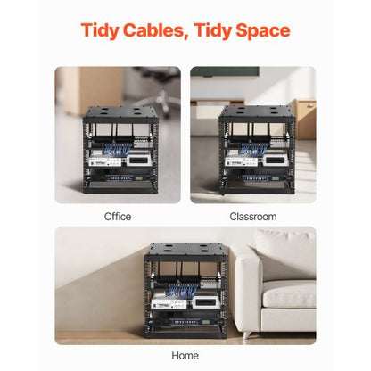 10U nätverksrack med öppet ramverk, 585 mm djup, väggmonterat eller golvstående serverrack, kraftigt 4-pelare, med ventilerade hyllor och monteringsdetaljer, rymmer all din nätverks-IT-utrustning och AV-utrustning |  EU