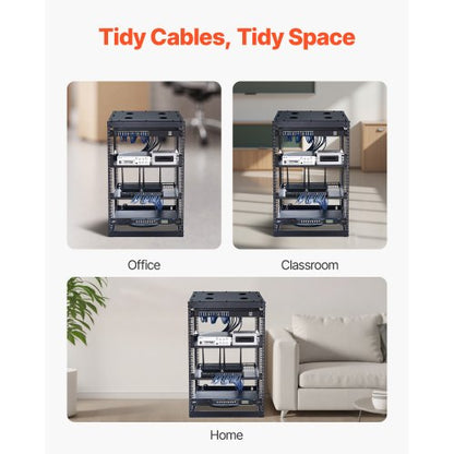 16U nätverksrack med öppen ram, 585 mm djup, väggmonterat eller golvstående serverrack, kraftigt 4-pelare, med ventilerade hyllor och monteringsdetaljer, rymmer all din nätverks-IT-utrustning och AV-utrustning |  EU