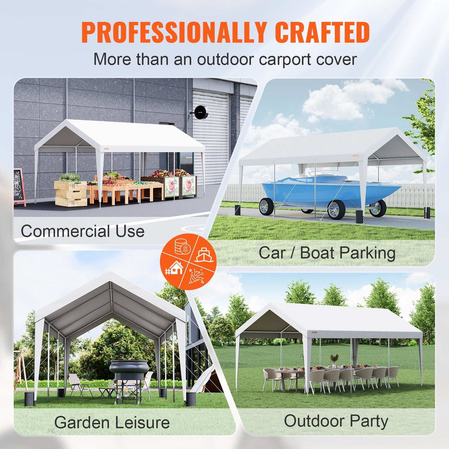 Carport, 10x20 fot Heavy Duty Car Canopy Garage Boat Shelter Partytält med 8 förstärkta stolpar och 4 viktpåsar, UV-beständig vattentät presenning för SUV, F150, bil, lastbil, båt
