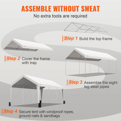 Carport, 10x20 fot Heavy Duty Car Canopy Garage Boat Shelter Partytält med 8 förstärkta stolpar och 4 viktpåsar, UV-beständig vattentät presenning för SUV, F150, bil, lastbil, båt