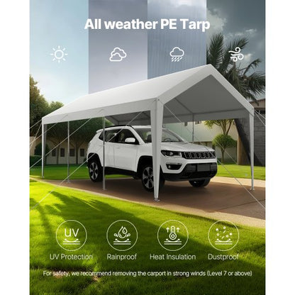 Carport, 3 x 6 meter, kraftigt, bärbart, bilskyddstält, vitt