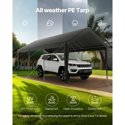 Carport/Tält för bil, 3 x 6 meter, kraftigt, bärbart, grått