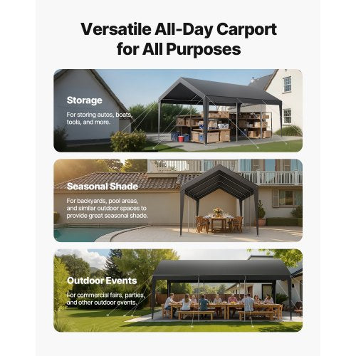 Carport/Tält för bil, 3 x 6 meter, kraftigt, bärbart, grått