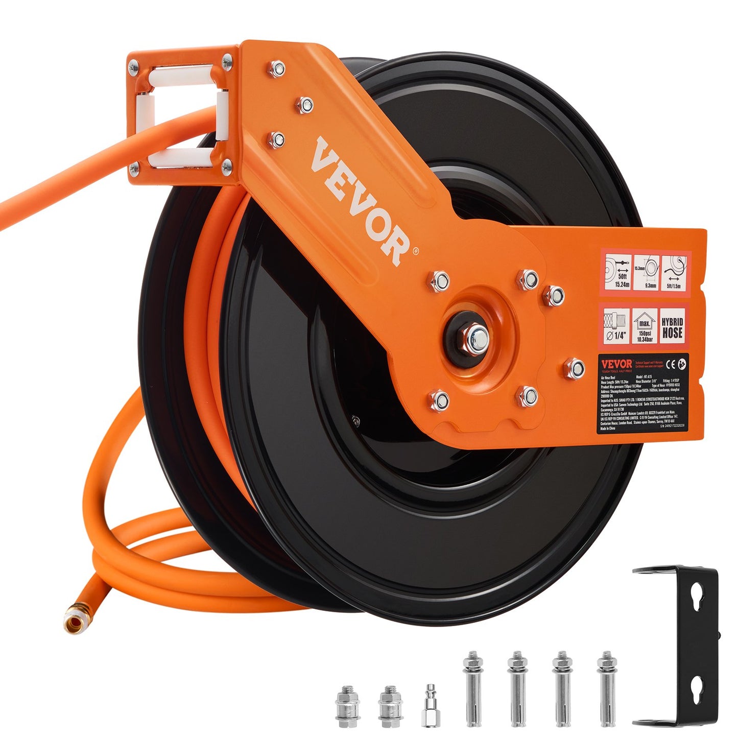 Infällbar luftslangrulle 3/8 IN x 50FT Hybrid luftslangrulle Max 300 PSI