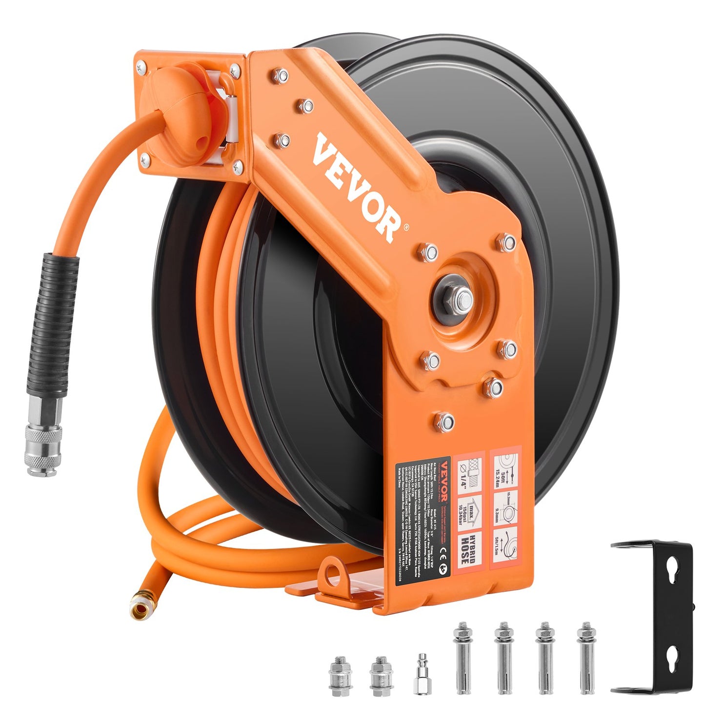 Infällbar luftslangrulle 3/8 IN x 50FT Hybrid luftslangrulle Max 300 PSI