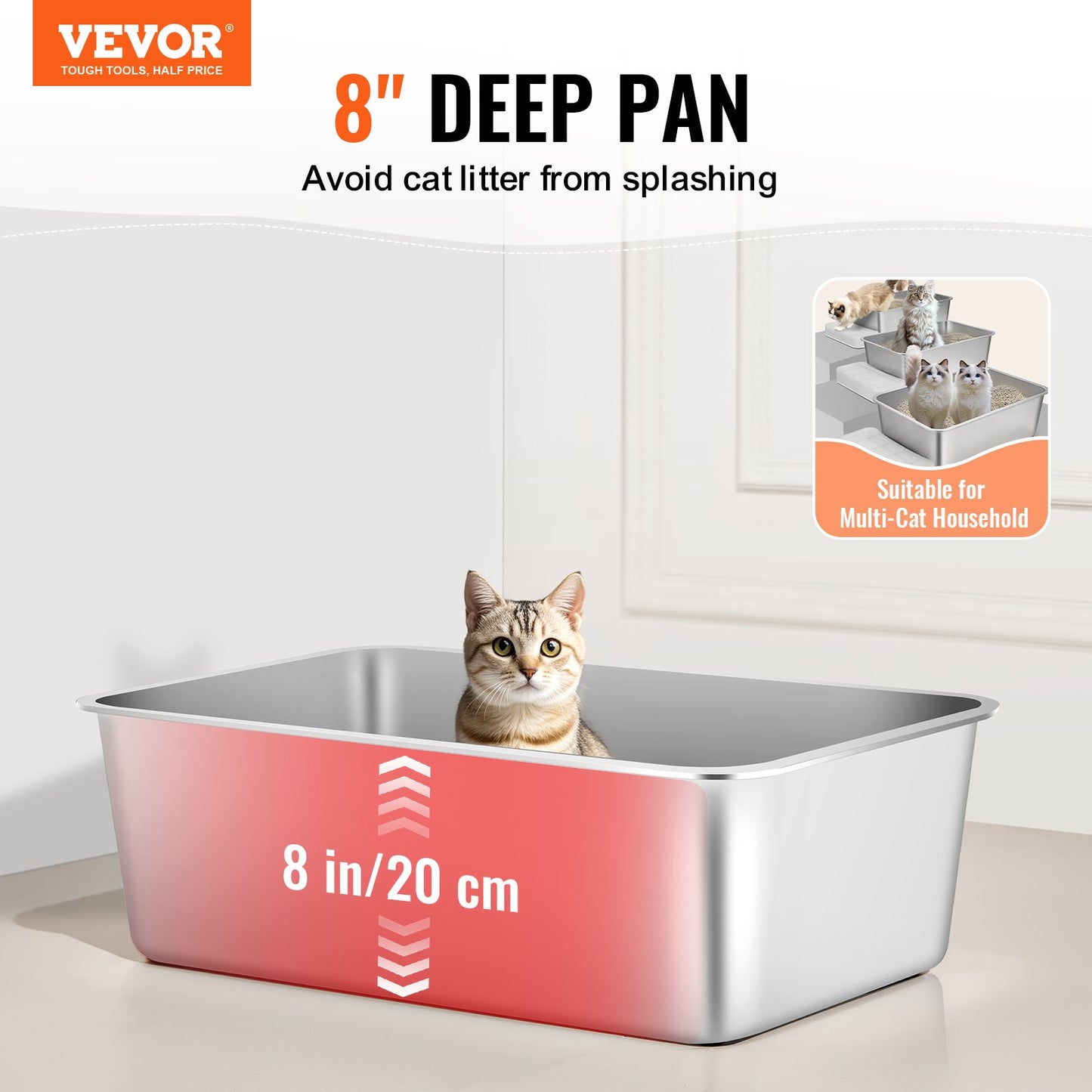 8 in deep cat litter box Odor-free litter box with filtering footboard