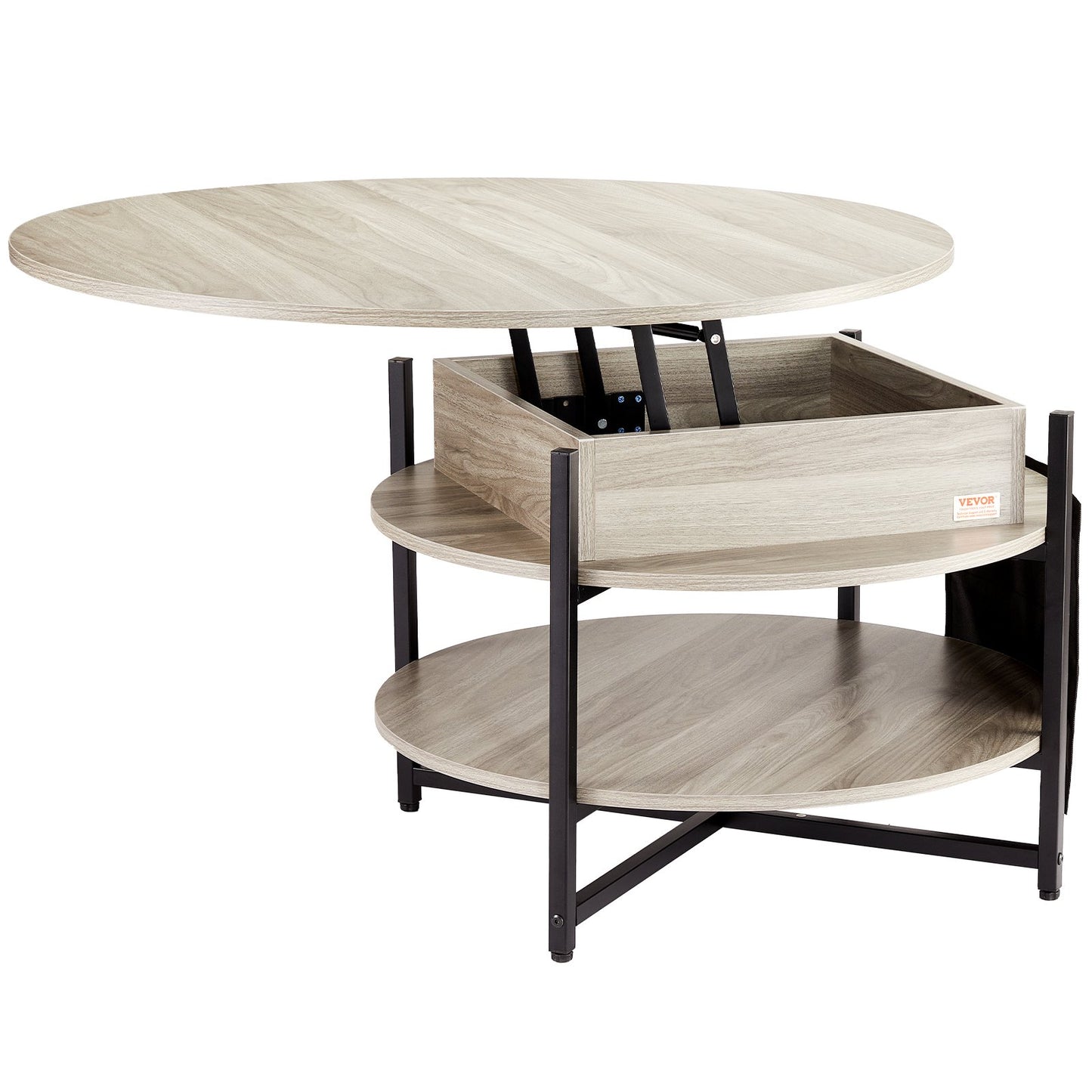 Lift Top Soffbord 35,3" Runt Soffbord för Vardagsrum Vit