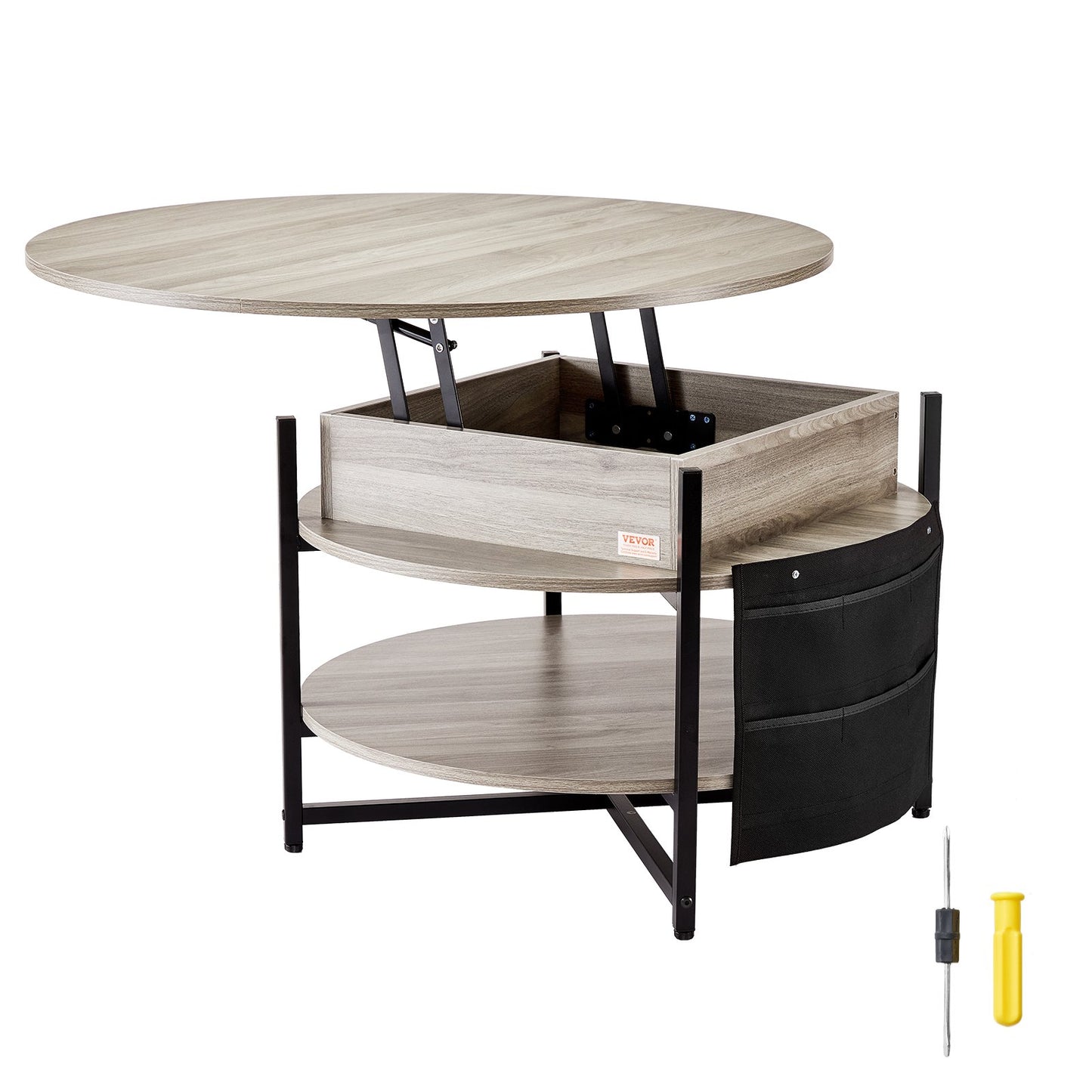 Lift Top Soffbord 35,3" Runt Soffbord för Vardagsrum Vit