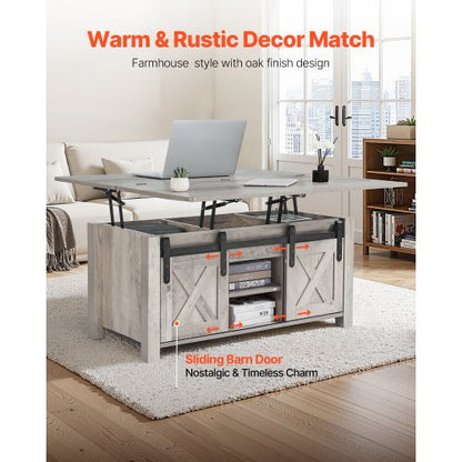 1000 mm lyftbart soffbord i lantlig stil, rustikt mittbord med ladugårdsdörr och dolt förvaringsfack, modern rektangulär lyftbar bordsskiva för vardagsrum, kontor, hem, enkel montering, ek |  EU
