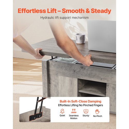 1000 mm lyftbart soffbord i lantlig stil, rustikt mittbord med ladugårdsdörr och dolt förvaringsfack, modern rektangulär lyftbar bordsskiva för vardagsrum, kontor, hem, enkel montering, ek |  EU