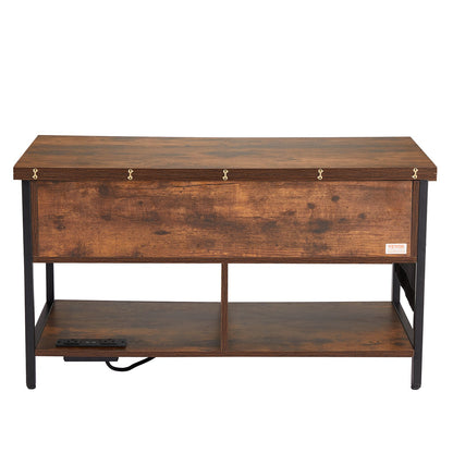 Lift Top Soffbord 39,4" rektangulärt soffbord med ljus & USB Brun