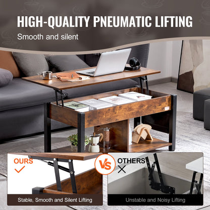 Lift Top Soffbord 41,7" rektangulärt Soffbord för Vardagsrum Brun