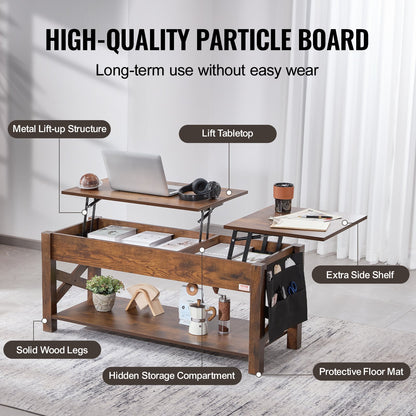 Lift Top Soffbord 47,5" rektangulärt Soffbord för Vardagsrum Brun