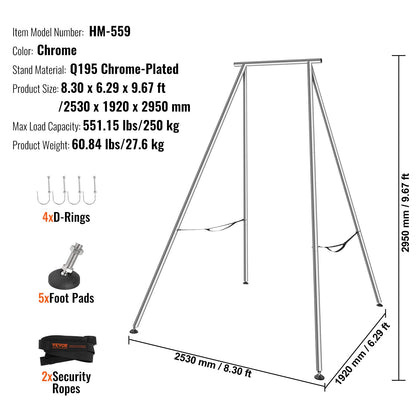 Aerial Yoga Ram, 9,67 fot höjd Yoga Swing Stand, Max 551,15 lbs Belastning Förkromat stålrör Inversion Yoga Swing Stand Yoga Rig Yoga Sling Inversion Utrustning för inomhus utomhus Aerial Yoga