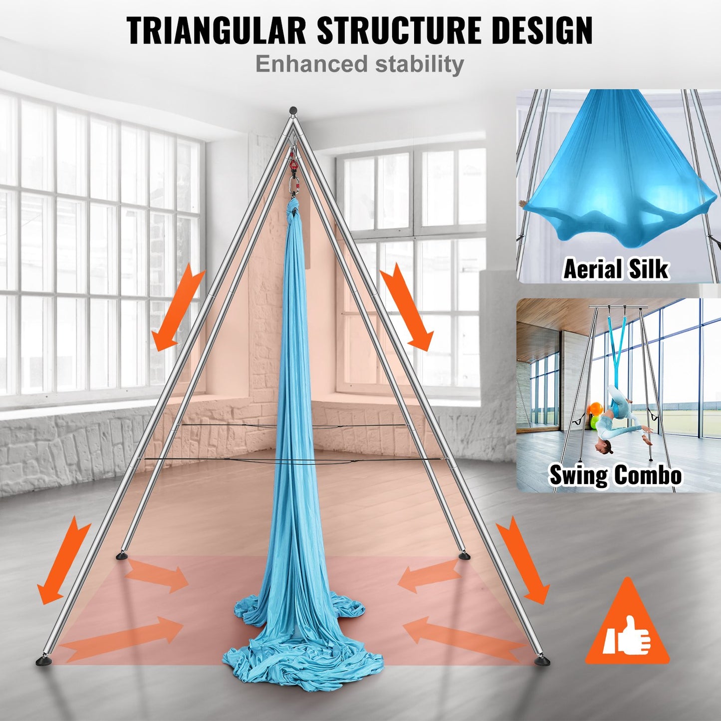 Aerial Yoga Ram & Yoga Hängmatta, 9,67 ft Höjd Professionell Yoga Swing Stand Levereras med 13,1 Yards Aerial Hammock, Max 551,15 lbs Lastkapacitet Yoga Rigg för inomhus utomhus Aerial Yoga, blå