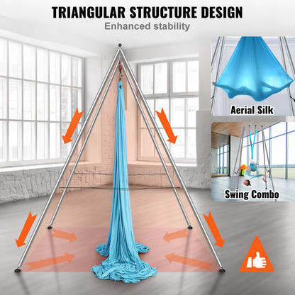 Aerial Yoga Ram & Yoga Hängmatta, 9,67 ft Höjd Professionell Yoga Swing Stand Levereras med 13,1 Yards Aerial Hammock, Max 551,15 lbs Lastkapacitet Yoga Rigg för inomhus utomhus Aerial Yoga, blå