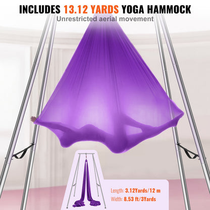 Aerial Yoga Frame &amp; Yoga Hammock, 9.67 ft Height Professional Yoga Swing Stand Comes with 13.1 Yards Aerial Hammock, Max 551.15 lbs Load Capacity Yoga Rig for Indoor Outdoor Aerial Yoga, Purple