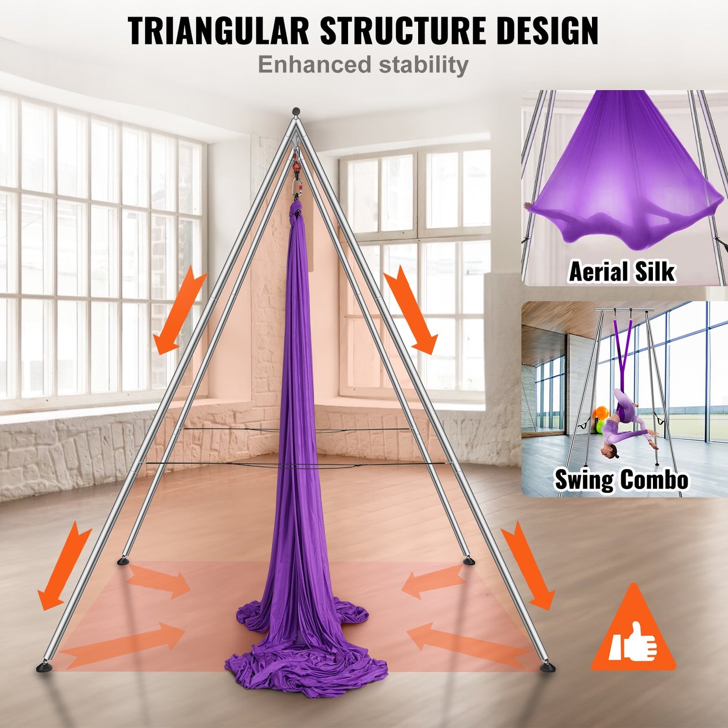 Aerial Yoga Frame &amp; Yoga Hammock, 9.67 ft Height Professional Yoga Swing Stand Comes with 13.1 Yards Aerial Hammock, Max 551.15 lbs Load Capacity Yoga Rig for Indoor Outdoor Aerial Yoga, Purple