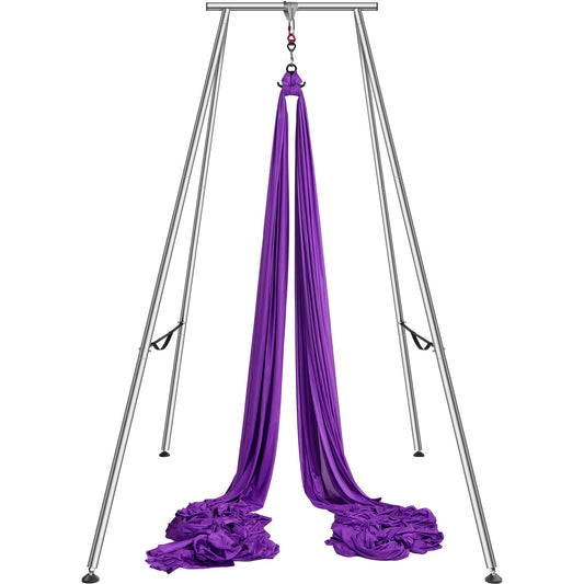 Aerial-Yoga-Rahmen und Yoga-Hängematte, 3,9 m hoch, professioneller Yoga-Schaukelständer mit 12 m langer Aerial-Hängematte, maximale Tragkraft 250 kg, Yoga-Rig für Aerial-Yoga im Innen- und Außenbereich, Lila