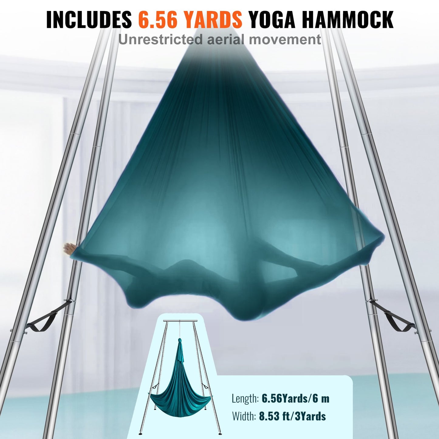 Aerial Yoga Ram & Yoga Hängmatta, 9,67 ft Höjd Professionell Yoga Swing Stand Levereras med 6,6 Yards Aerial Hammock, Max 551,15 lbs Lastkapacitet Yoga Rigg för inomhus utomhus Aerial Yoga, Grön