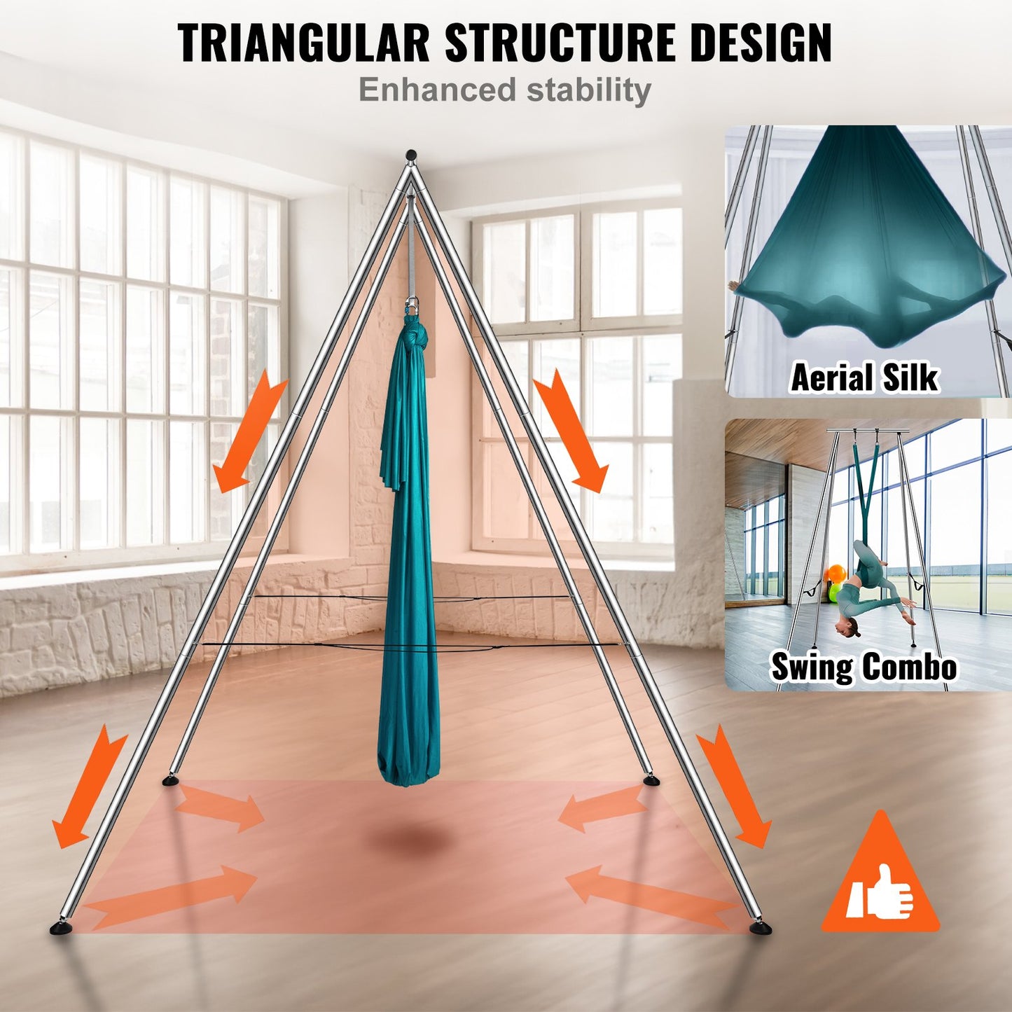 Aerial Yoga Ram & Yoga Hängmatta, 9,67 ft Höjd Professionell Yoga Swing Stand Levereras med 6,6 Yards Aerial Hammock, Max 551,15 lbs Lastkapacitet Yoga Rigg för inomhus utomhus Aerial Yoga, Grön