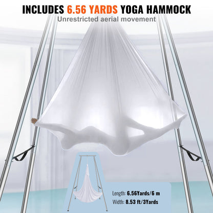 Aerial Yoga Ram & Yoga Hängmatta, 9,67 ft Höjd Professionell Yoga Swing Stand Levereras med 6,6 Yard Aerial Hammock, Max 551,15 lbs Lastkapacitet Yoga Rigg för inomhus utomhus Aerial Yoga, vit