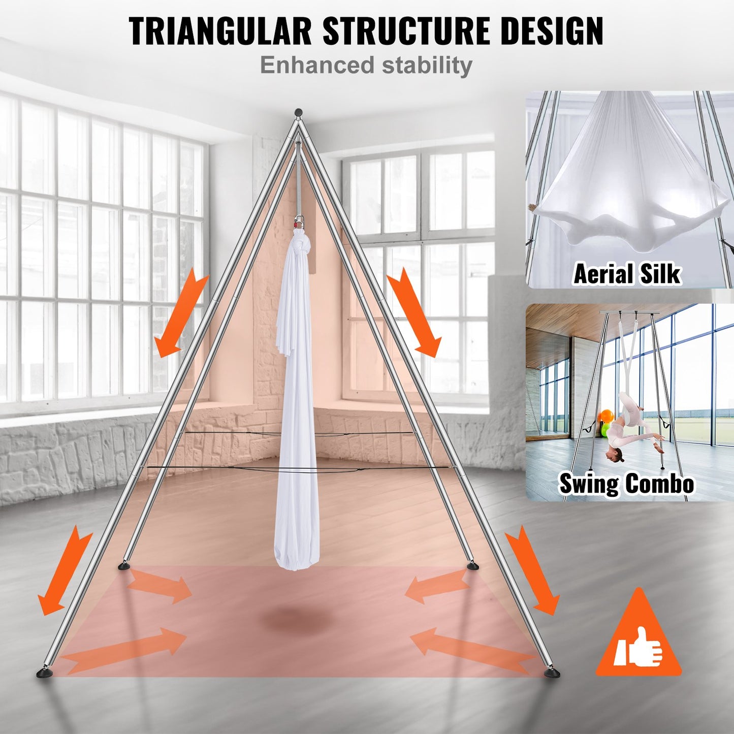 Aerial Yoga Ram & Yoga Hängmatta, 9,67 ft Höjd Professionell Yoga Swing Stand Levereras med 6,6 Yard Aerial Hammock, Max 551,15 lbs Lastkapacitet Yoga Rigg för inomhus utomhus Aerial Yoga, vit