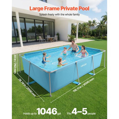 above ground pool with steel frame 118 x 78 x 30 in rectangular blue | EU