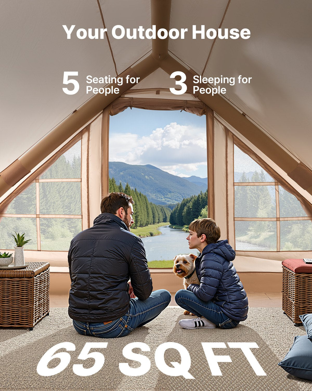 Inflatable tent for camping 3-5 person glamping tent with pump Easy to set up