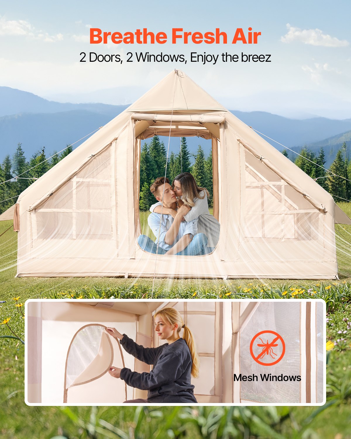 Inflatable tent for camping 3-5 person glamping tent with pump Easy to set up