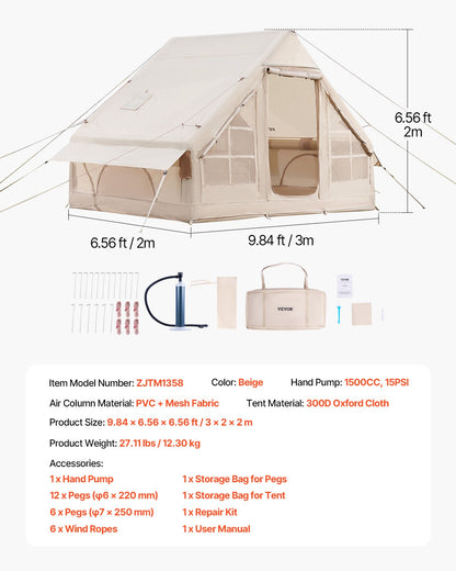Inflatable tent for camping 3-5 person glamping tent with pump Easy to set up