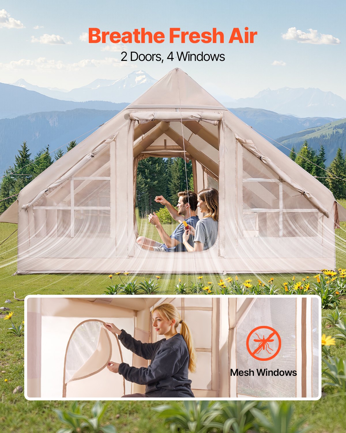 Inflatable tent for camping 5-8 person glamping tent with pump Easy to set up