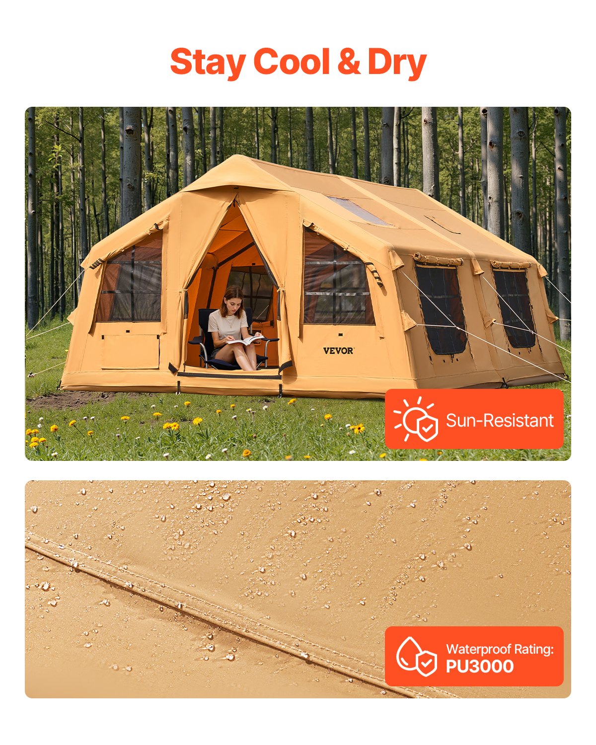 Inflatable tent for camping 8-12 people glamping tent with pump Easy assembly