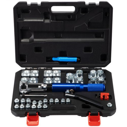 Hydraulic Flaring Tool Kit, 45° Double Flaring Tool, Brake Repair Brake Flaring Tools for 3/16"-1/2", Brake Flare Tool with Tube Cutter and Deburrer, 32 PCS Tube Flaring Tools for Copper Lines